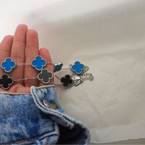 Silver blue Four Leaf clover Bracelet.